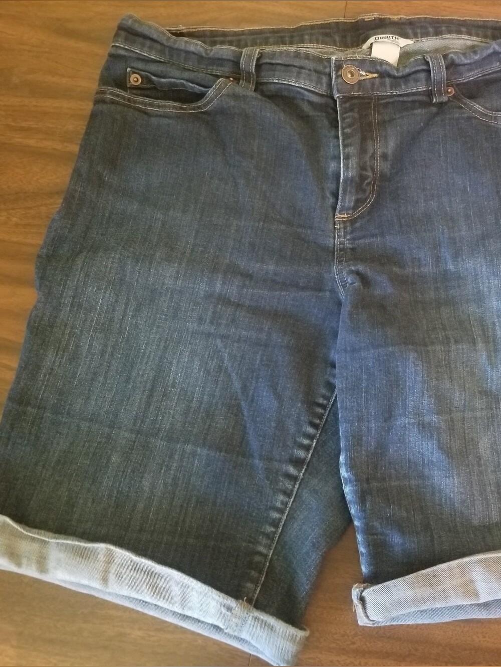 Duluth - Dark Wash Denim Roll-Cuff Shorts - Size 14